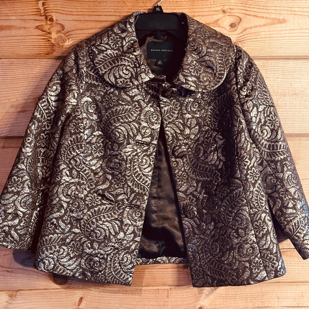 Banana Republic Women’s Sz S  Gold Silk Brocade Metallic Blazer Swing Jacket